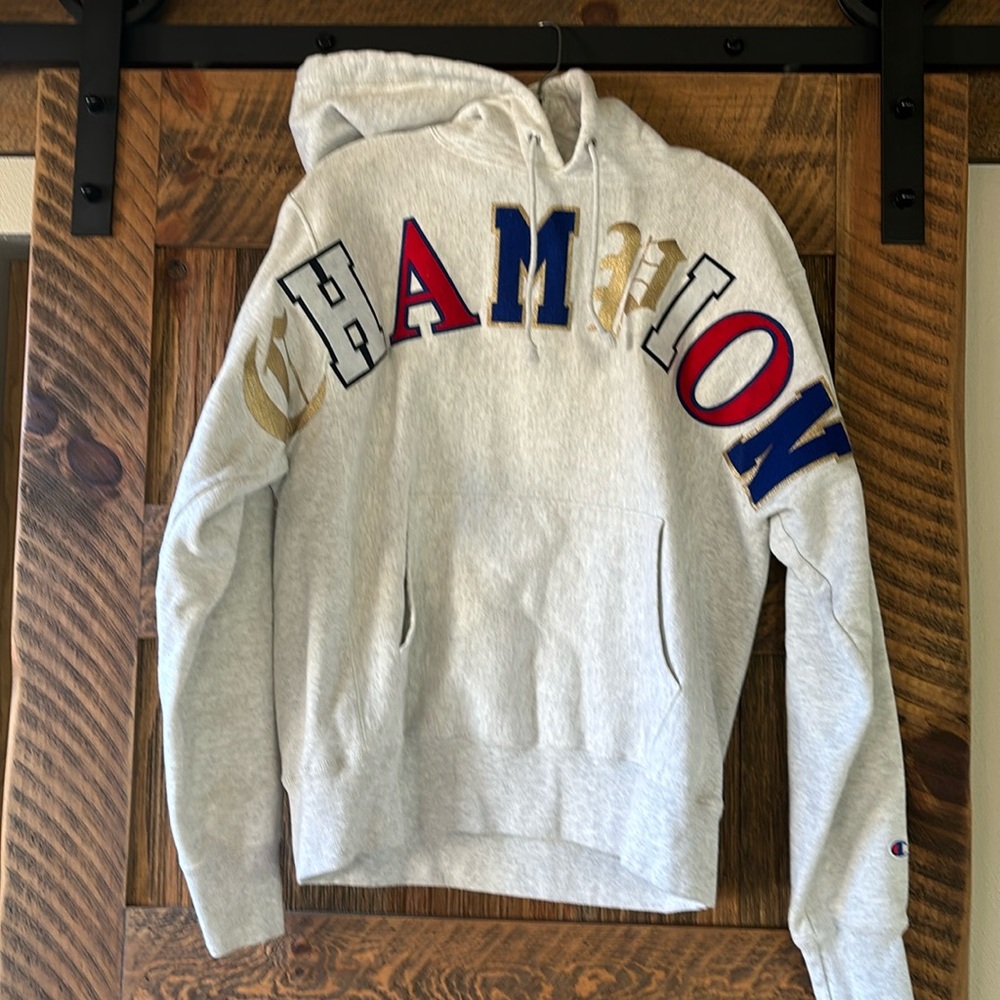 Champion light grey hooded sweatshirt